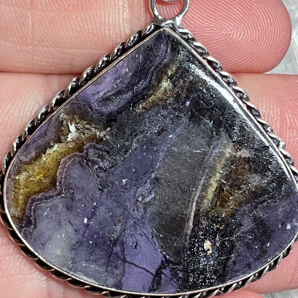 Yellow and Purple Opalized Fluorite Pendant Stone Crystal Jewelry - Picture 2 of 5